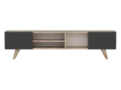 Suporte para TV com 2 portas e 3 prateleiras - Preto e Natural - MOSTIA