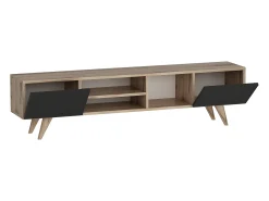 Suporte para TV com 2 portas e 3 prateleiras - Preto e Natural - MOSTIA