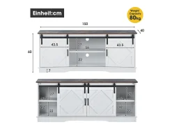 Suporte para TV com 2 portas de correr - Prateleiras ajustáveis ​​150 x 40 x 60 cm - Branco