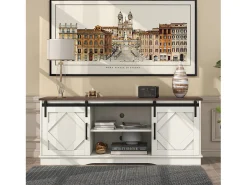 Suporte para TV com 2 portas de correr - Prateleiras ajustáveis ​​150 x 40 x 60 cm - Branco
