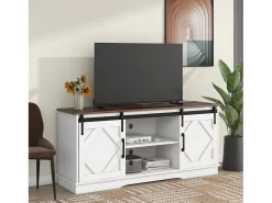 Suporte para TV com 2 portas de correr - Prateleiras ajustáveis ​​150 x 40 x 60 cm - Branco