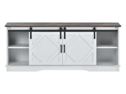Suporte para TV com 2 portas de correr - Prateleiras ajustáveis ​​150 x 40 x 60 cm - Branco