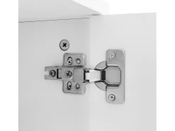 Suporte para TV com 4 portas texturadas - pés redondos dourados - madeira PB
