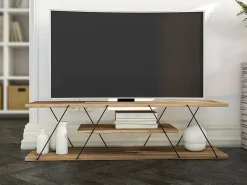 Suporte para TV com 1 prateleira - Natural e preto - ENTREGA