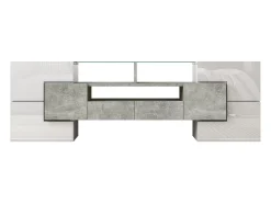 Suporte para TV com alto brilho - Suporte para TV para sala de estar com iluminação LED - 6 portas e 2 gavetas - branco e cinzento