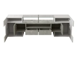 Suporte para TV com alto brilho - Suporte para TV para sala de estar com iluminação LED - 6 portas e 2 gavetas - branco e cinzento