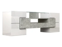 Suporte para TV com alto brilho - Suporte para TV para sala de estar com iluminação LED - 6 portas e 2 gavetas - branco e cinzento