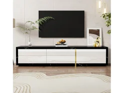 Suporte para TV com comprimento ajustável (140-260 cm), modelo baixo com função giratória, acabamento em mármore, branco