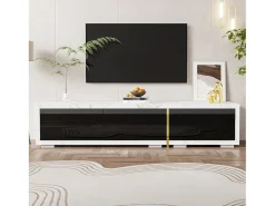 Suporte para TV com comprimento ajustável (140-260 cm), modelo baixo com função giratória, acabamento em mármore, preto.