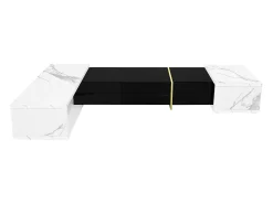 Suporte para TV com comprimento ajustável (140-260 cm), modelo baixo com função giratória, acabamento em mármore, preto.