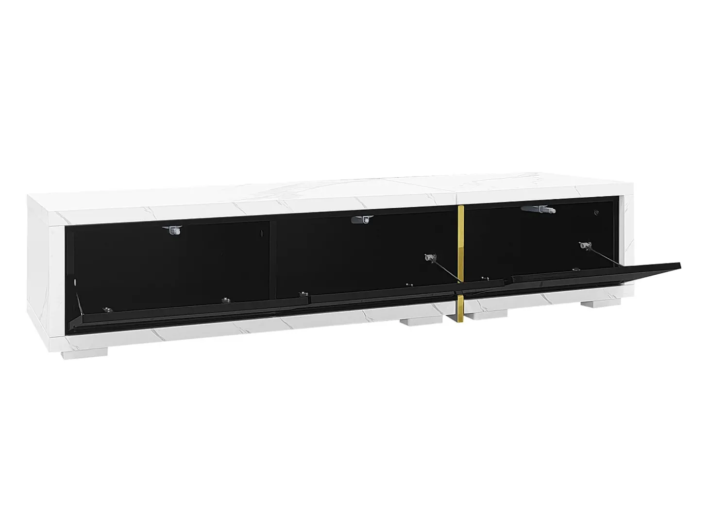 Suporte para TV com comprimento ajustável (140-260 cm), modelo baixo com função giratória, acabamento em mármore, preto.