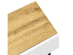 Suporte para TV com comprimento ajustável, design modular em 2 partes, pés de metal, madeira + branco fosco