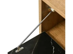 Suporte para TV com comprimento ajustável de 130 a 200 cm, acabamento em mármore PVC, design em camadas, madeira.