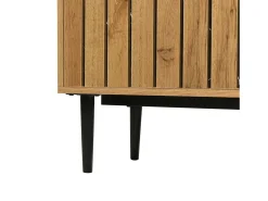 Suporte para TV com comprimento ajustável de 130 a 200 cm, acabamento em mármore PVC, design em camadas, madeira.