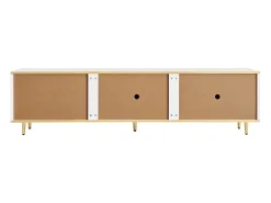Suporte para TV com espaço de armazenamento, 2 portas e 2 gavetas, suporte baixo para TV, pés e puxadores dourados, branco