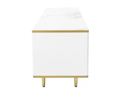 Suporte para TV com espaço de armazenamento, 2 portas e 2 gavetas, suporte baixo para TV, pés e puxadores dourados, branco