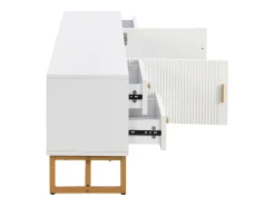 Suporte para TV com espaço de armazenamento, 2 portas e 4 gavetas, suporte baixo para TV, pés e puxadores dourados, branco