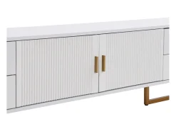 Suporte para TV com espaço de armazenamento, 2 portas e 4 gavetas, suporte baixo para TV, pés e puxadores dourados, branco