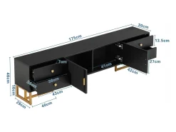 Suporte para TV com espaço de armazenamento, 2 portas e 4 gavetas, suporte baixo para TV, pés e puxadores dourados, preto
