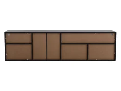 Suporte para TV com espaço de armazenamento, 3 portas e 2 prateleiras de vidro, com iluminação LED ajustável, preto.