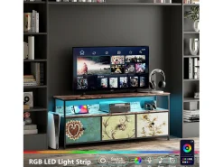 Suporte para TV com faixa de luz LED, altura ajustável, 137*30*57cm, marrom escuro - estilo boêmio