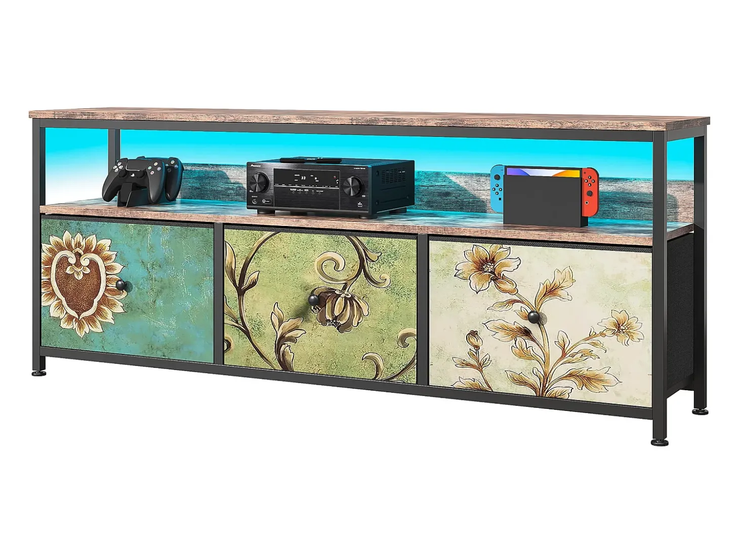 Suporte para TV com faixa de luz LED, altura ajustável, 137*30*57cm, marrom escuro - estilo boêmio