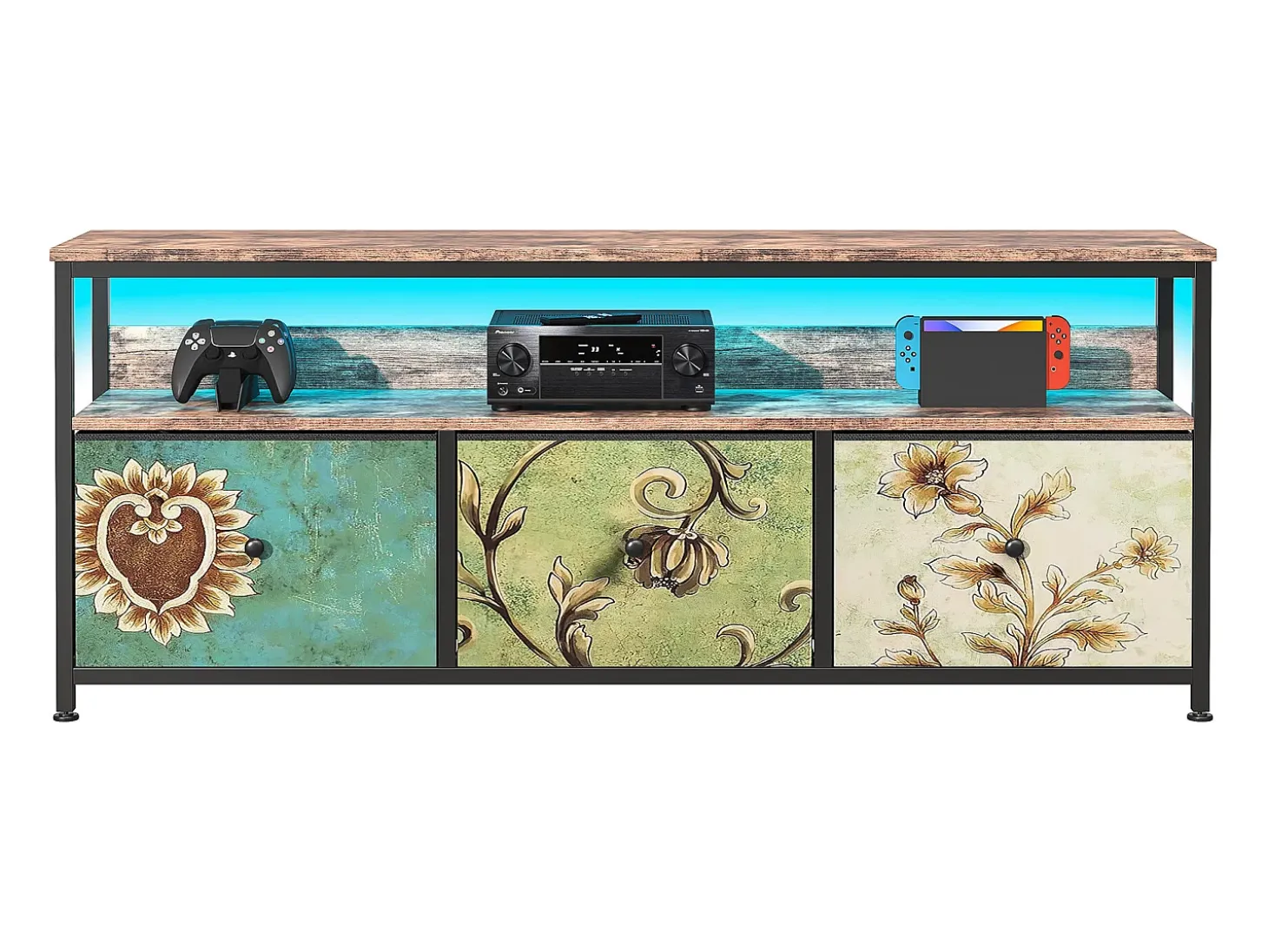 Suporte para TV com faixa de luz LED, altura ajustável, 137*30*57cm, marrom escuro - estilo boêmio