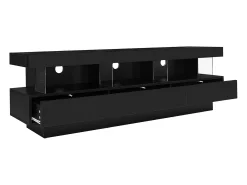 Suporte para TV com iluminação LED, 3 gavetas e 3 prateleiras em vidro - Laca preta brilhante