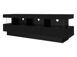Suporte para TV com iluminação LED, 3 gavetas e 3 prateleiras em vidro - Laca preta brilhante