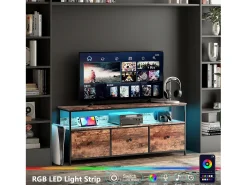 Suporte para TV com iluminação LED, com 3 gavetas - compartimentos abertos - para sala de estar - Marrom, 108 x 29,8 x 57 cm