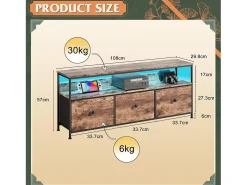 Suporte para TV com iluminação LED, com 3 gavetas - compartimentos abertos - para sala de estar - Marrom, 108 x 29,8 x 57 cm