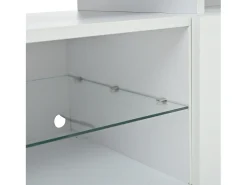 Suporte para TV com iluminação LED, 2 portas e prateleiras em vidro - acabamento brilhante - Branco