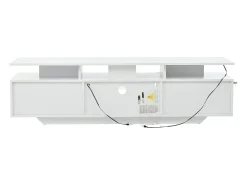 Suporte para TV com iluminação LED, 2 portas e prateleiras em vidro - acabamento brilhante - Branco