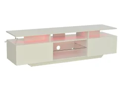Suporte para TV com iluminação LED, 2 portas e prateleiras em vidro - acabamento brilhante - Branco