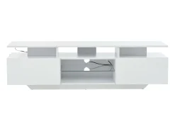 Suporte para TV com iluminação LED, 2 portas e prateleiras em vidro - acabamento brilhante - Branco