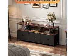 Suporte para TV com iluminação LED, com 3 gavetas - compartimentos abertos - para sala de estar - Preto, 108 x 29,8 x 57 cm