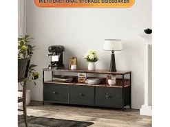 Suporte para TV com iluminação LED, com 3 gavetas - compartimentos abertos - para sala de estar - Preto, 108 x 29,8 x 57 cm
