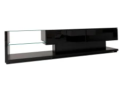Suporte para TV com iluminação LED, 2 gavetas e 2 prateleiras em vidro - Preto