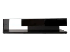 Suporte para TV com iluminação LED, 2 gavetas e 2 prateleiras em vidro - Preto