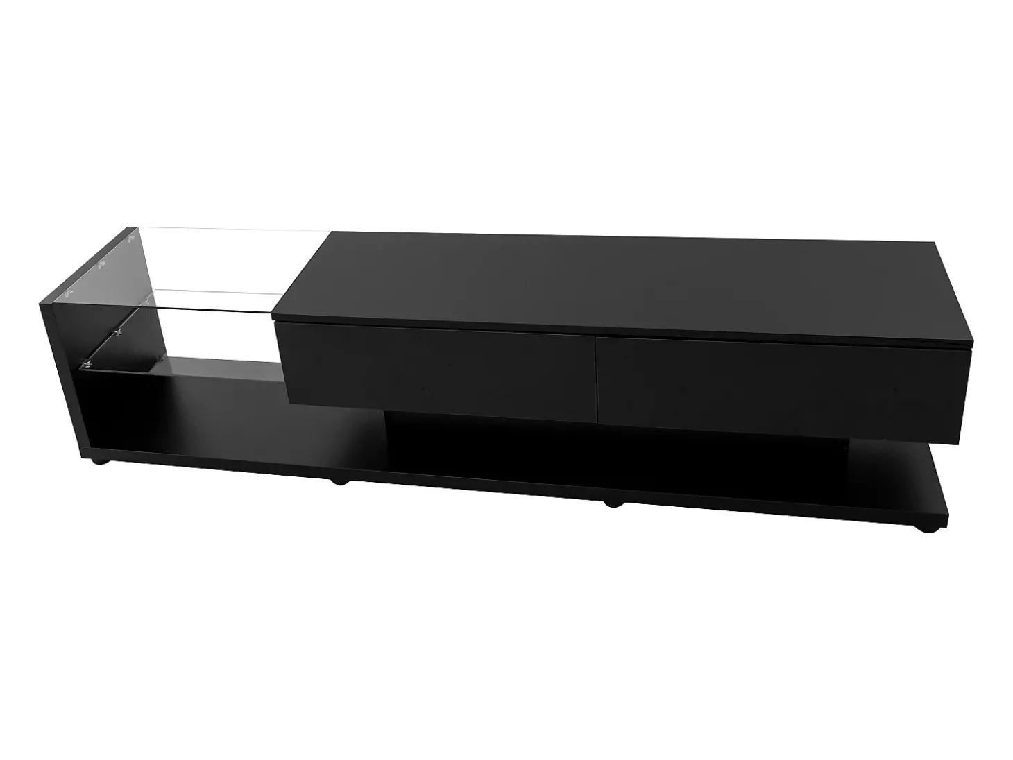 Suporte para TV com iluminação LED, 2 gavetas e 2 prateleiras em vidro - Preto