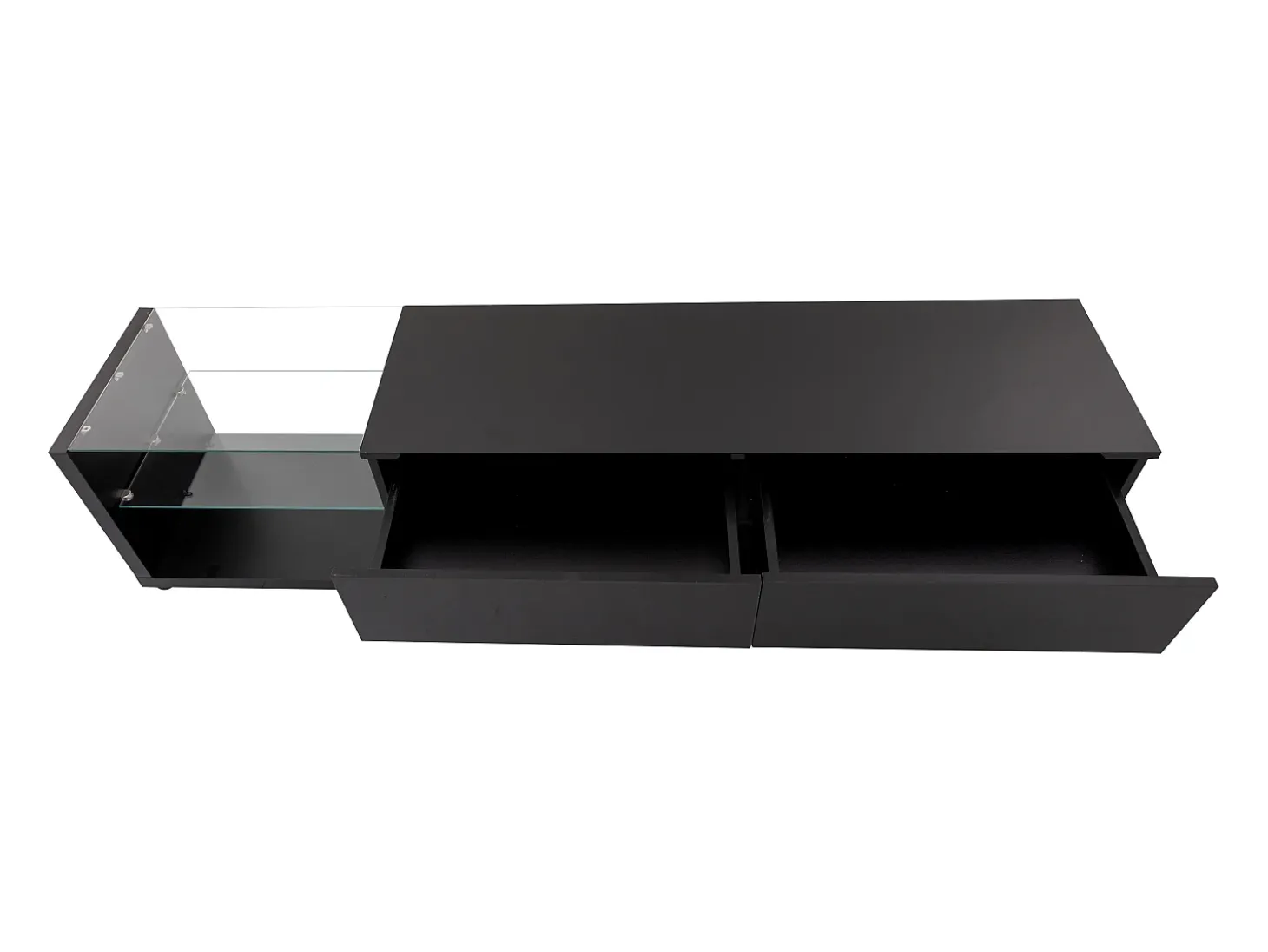 Suporte para TV com iluminação LED, 2 gavetas e 2 prateleiras em vidro - Preto