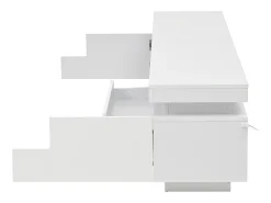 Suporte para TV com iluminação LED, 2 portas em forma de L e uma gaveta - acabamento brilhante - Branco