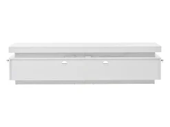 Suporte para TV com iluminação LED, 2 portas em forma de L e uma gaveta - acabamento brilhante - Branco