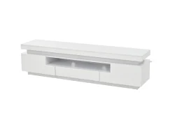 Suporte para TV com iluminação LED, 2 portas em forma de L e uma gaveta - acabamento brilhante - Branco