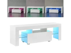 Suporte para TV com iluminação LED multicolorida banco de design com prateleiras 130 cm branco 03_0005859