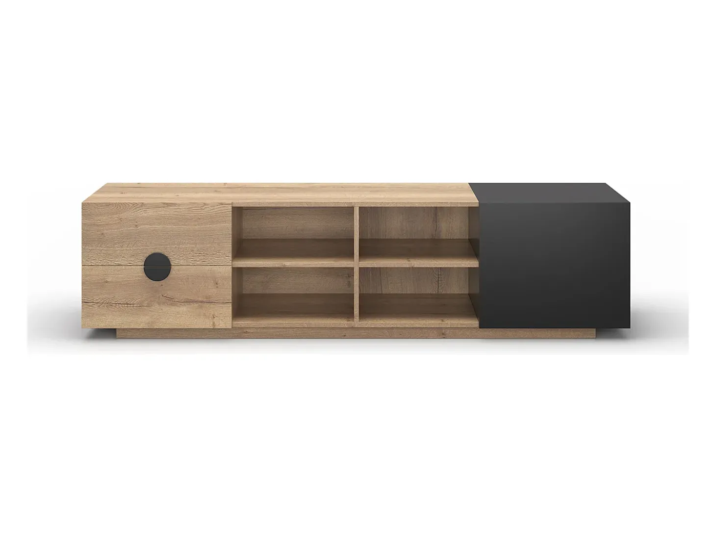 Suporte para TV com iluminação LED, 2 gavetas e uma porta - Cor: Madeira e preto