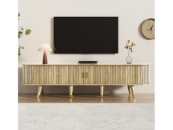 Suporte para TV com portas de correr e 2 gavetas - 175 x 38 x 45 cm - design exclusivo - MDF - cor natural clara