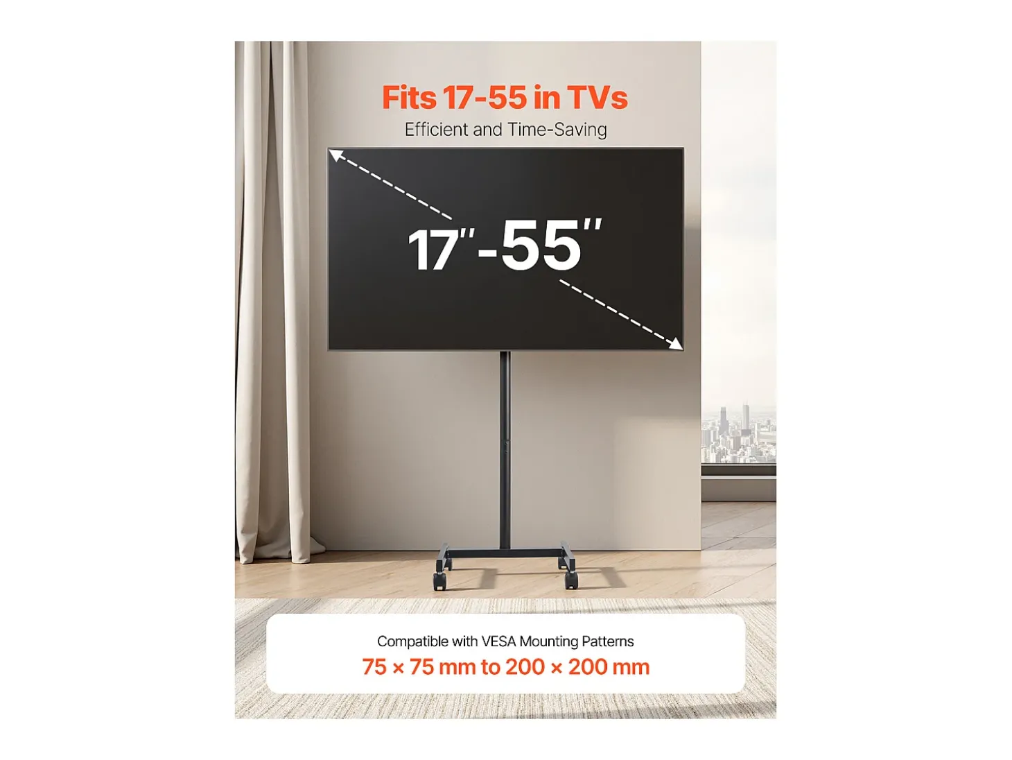 Suporte para TV com Rodas SucceBuy Carrinho Móvel para TV e Suporte para TV com Pé Portátil, Para Televisores/LED/LCD/OLED de 431,8 a 1397 mm, Até 20 kg