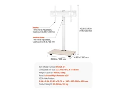 Suporte para TV com Rodízios SucceBuy, Ecrãs de 812,8-1778 mm,Carrinho Móvel, Rotação de 25°, Altura Ajustável, 40 kg, VESA 60 x 40 cm,Sala de Estar/Exterior