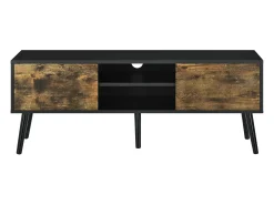 Suporte para TV com suporte para TV de 120cm pés de madeira revestimento em PVC preto acabamento em madeira escura 03_0005865